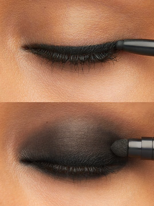 Smoky brown eye makeup for hazel eyes with bold liner and volumising mascara.